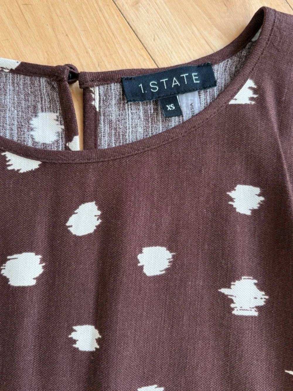 1.STATE Polka Dot Brown & White Side Ties Cropped Rayon Linen Top Size XS - Picture 7 of 12